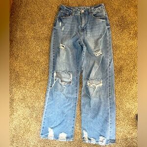 Vanilla Star Women's Ripped Light Blue Straight Leg Jeans